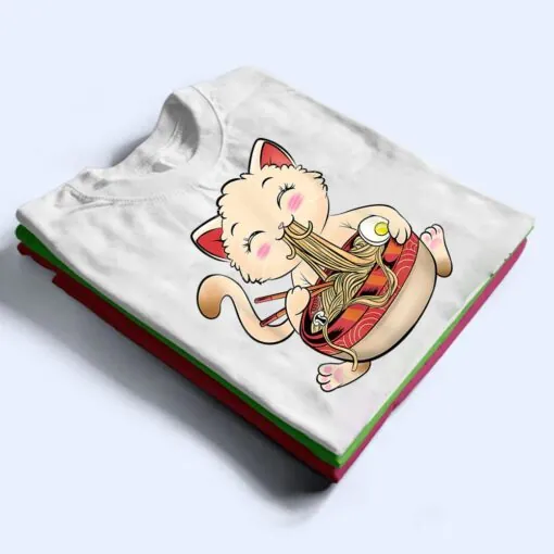 Ramen Cat Eating Noodles Cute Kawaii Anime Gifts Girls Teens T Shirt