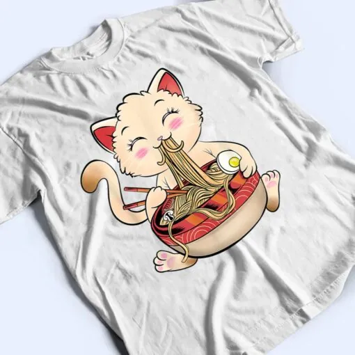 Ramen Cat Eating Noodles Cute Kawaii Anime Gifts Girls Teens T Shirt