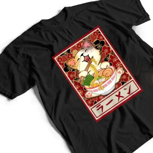 Ramen Cat Kawaii Neko Anime Japanese Food Teens Boys Girls T Shirt