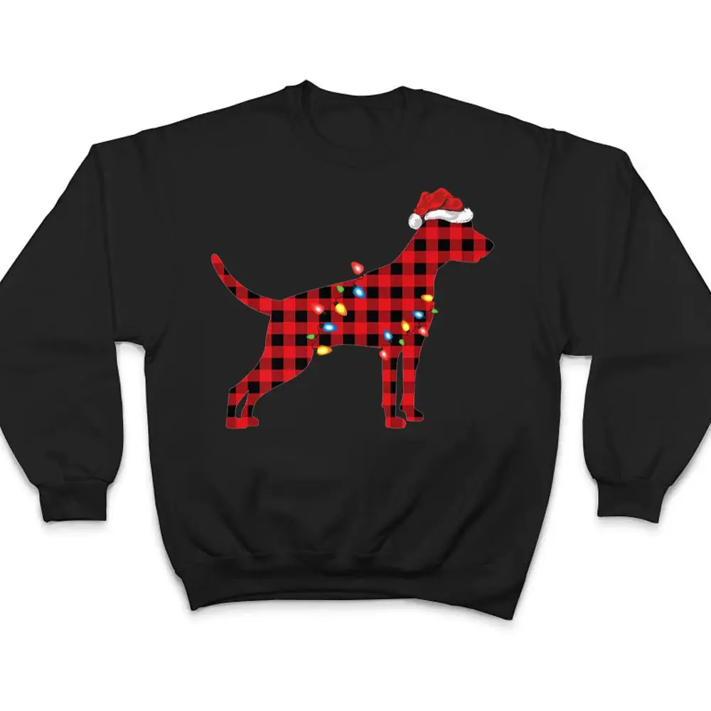 Red-Buffalo-Plaid-Santa-Hat-Weimaraner-Dog-Christmas-Pajama-T-Shirt-4 Red Buffalo Plaid Santa Hat Weimaraner Dog Christmas Pajama T Shirt