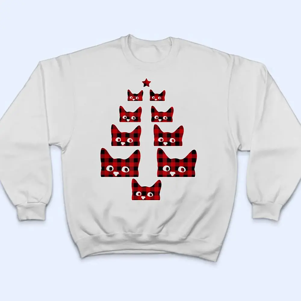 Red-Plaid-Buffalo-Cat-Christmas-Tree-Pajamas-Cat-Xmas-Family-T-Shirt-4 Red Plaid Buffalo Cat Christmas Tree Pajamas Cat Xmas Family T Shirt