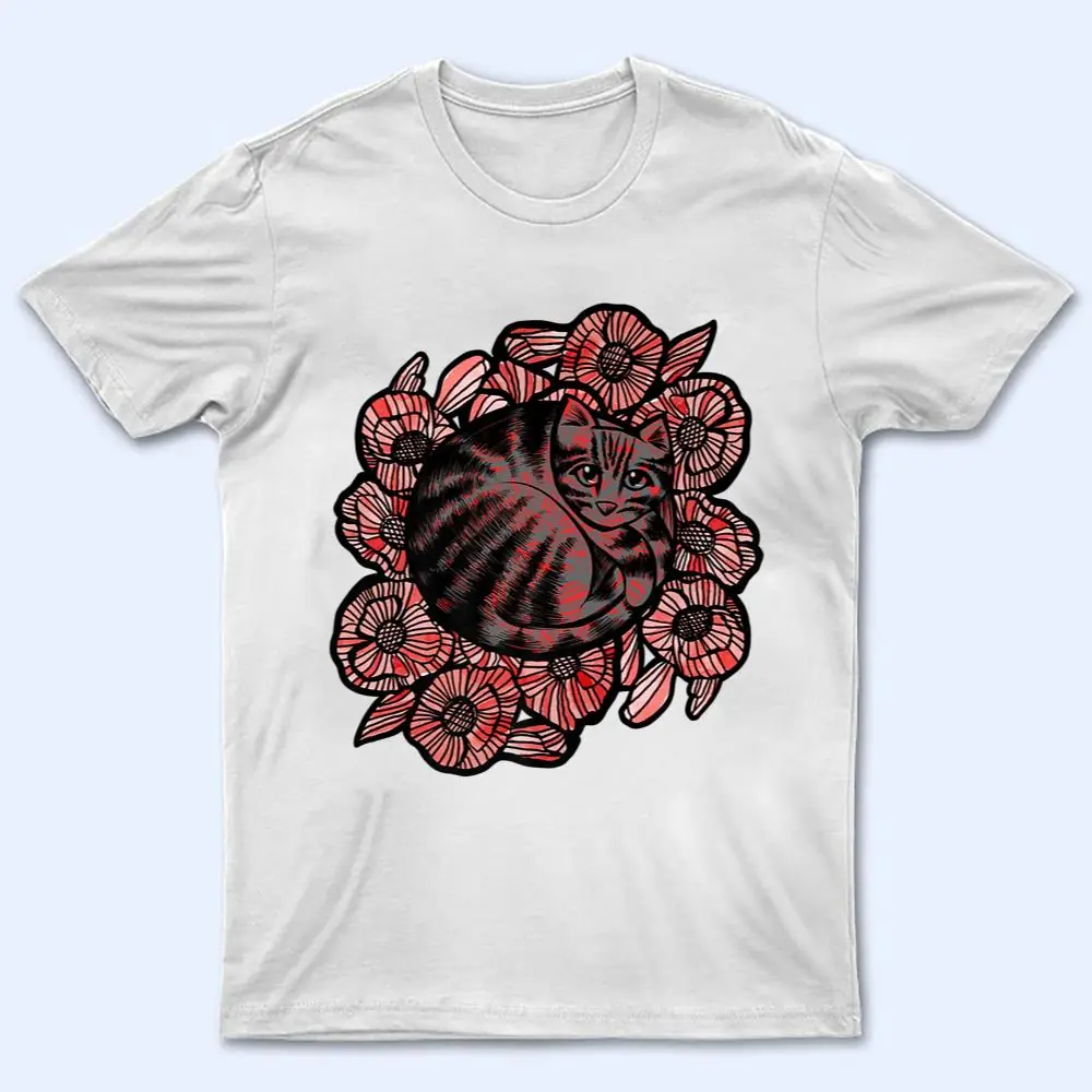 Red Poppy Gardener Cat Flower Kitty Cats Art T Shirt