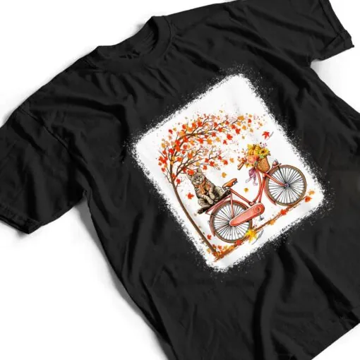 Retro Bicycle Cat Autumn Leaves Fall Thanksgiving T Shirt