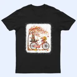 Retro Bicycle Cat Autumn Leaves Fall Thanksgiving T Shirt