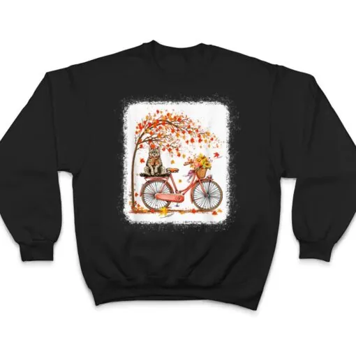 Retro Bicycle Cat Autumn Leaves Fall Thanksgiving T Shirt