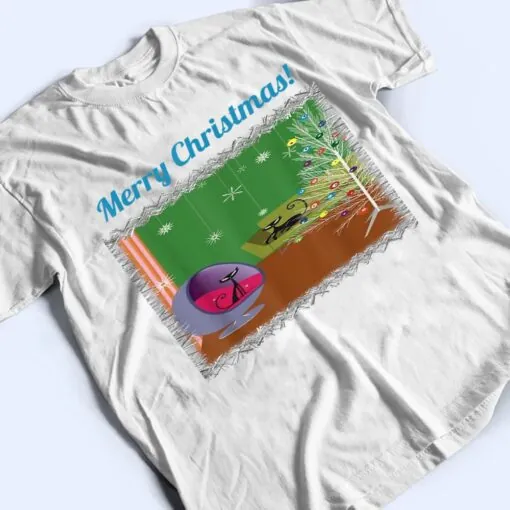 Retro Christmas Mid Century Modern Two Cats Tree T Shirt