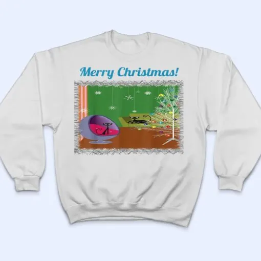 Retro Christmas Mid Century Modern Two Cats Tree T Shirt