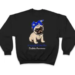 Retro In November We Wear Blue Pug Dog Diabetes Awareness T Shirt
