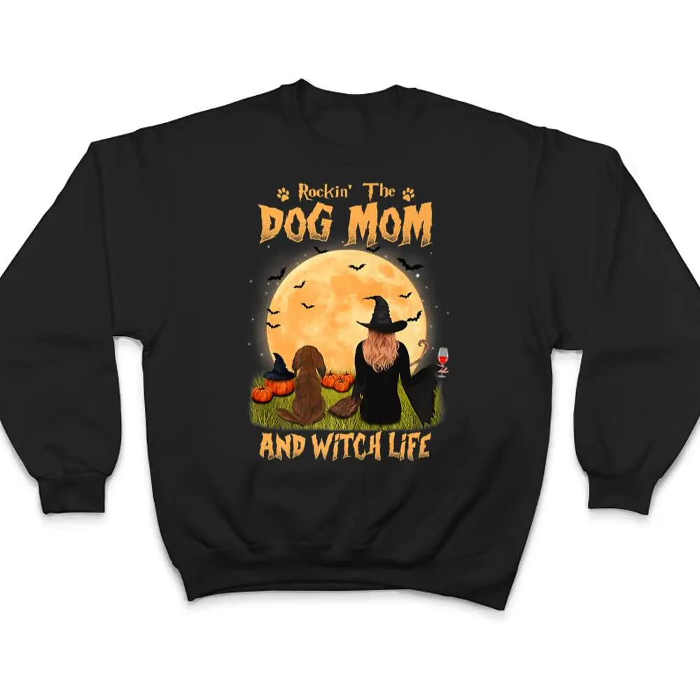 Rocking-The-Dog-Mom-Witch-Long-Haired-Dachshund-Halloween-T-Shirt-4 Rocking The Dog Mom Witch Long Haired Dachshund Halloween T Shirt