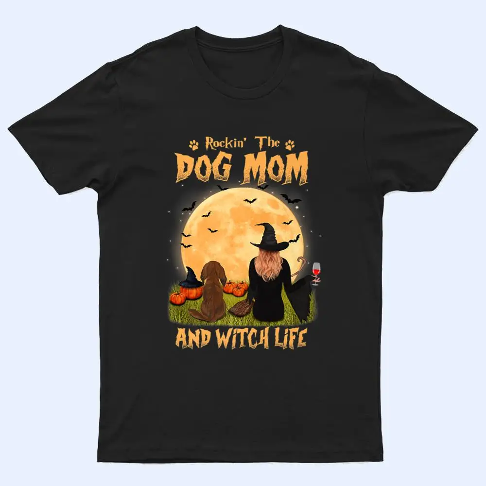 Rocking The Dog Mom Witch Long Haired Dachshund Halloween T Shirt Rocking The Dog Mom Witch Long Haired Dachshund Halloween T Shirt
