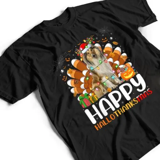 Rough Collie Dog Halloween Christmas Happy Hallothanksmas T Shirt