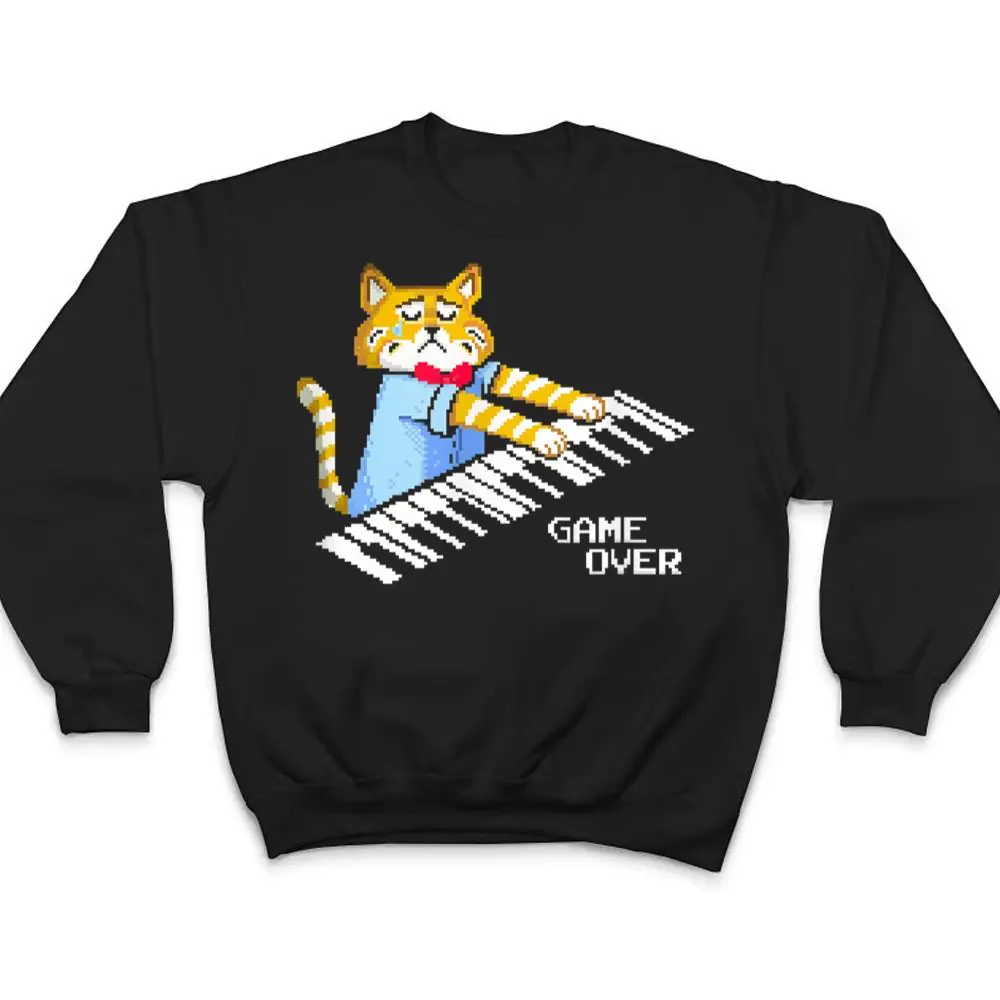 Sad-Cat-playing-keyboard-Game-Over-T-Shirt-4 Sad Cat playing keyboard Game Over T Shirt