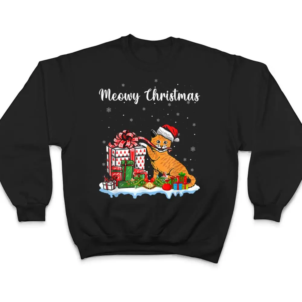 Santa-Hat-Cat-Xmas-For-Girls-Kids-Meowy-Cat-Christmas-T-Shirt-4 Santa Hat Cat Xmas For Girls Kids Meowy Cat Christmas T Shirt