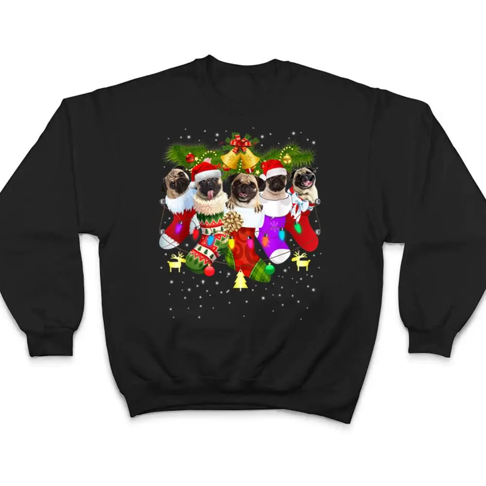 Santa-Pugs-in-Christmas-Socks-Funny-Xmas-Dog-Lover-Pug-Mom-T-Shirt-4 Santa Pugs in Christmas Socks Funny Xmas Dog Lover Pug Mom T Shirt