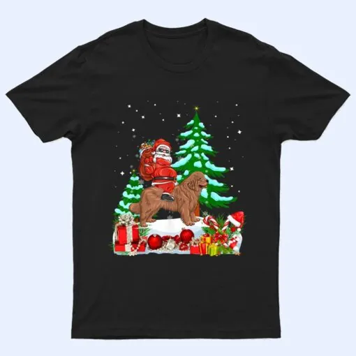 Santa Riding Newfoundland Dog Theme Christmas Newfoundland T Shirt