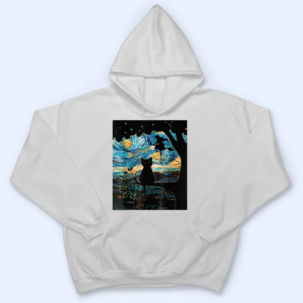Scary-Night-Cat-Halloween-Starry-Night-Cat-Van-Gogh-Cat-T-Shirt-3 Scary Night Cat Halloween, Starry Night Cat Van Gogh Cat T Shirt
