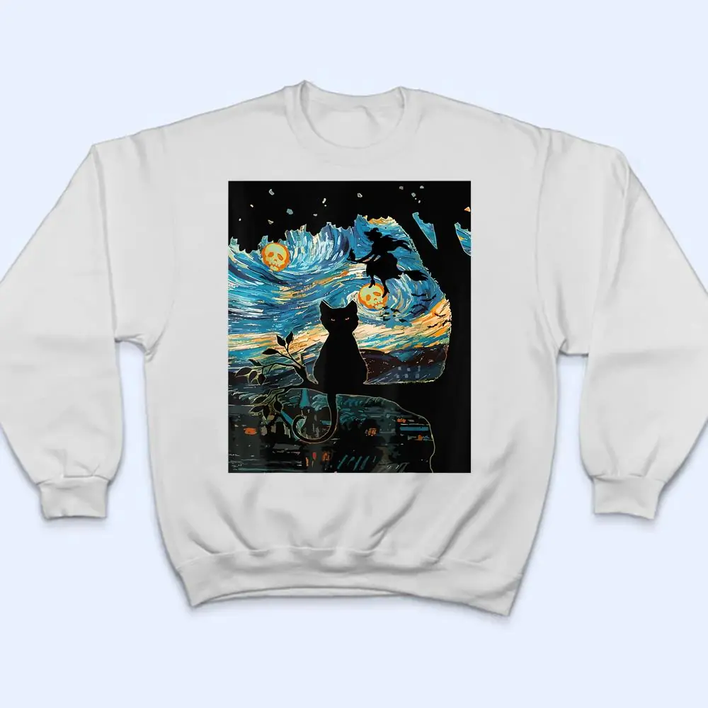 Scary-Night-Cat-Halloween-Starry-Night-Cat-Van-Gogh-Cat-T-Shirt-4 Scary Night Cat Halloween, Starry Night Cat Van Gogh Cat T Shirt
