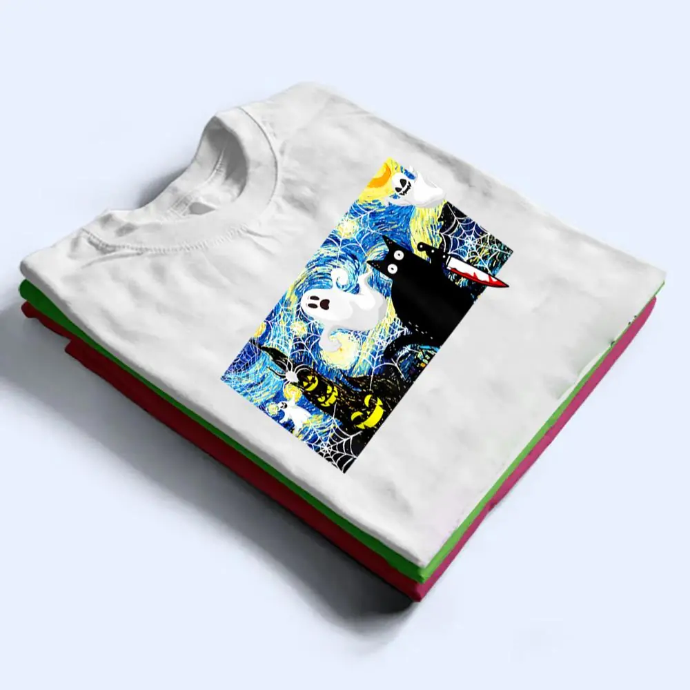 Scary-Night-Cat-Starry-Night-Cat-Halloween-Pumpkin-Art-T-Shirt-1 Scary Night Cat Starry Night Cat Halloween Pumpkin Art T Shirt