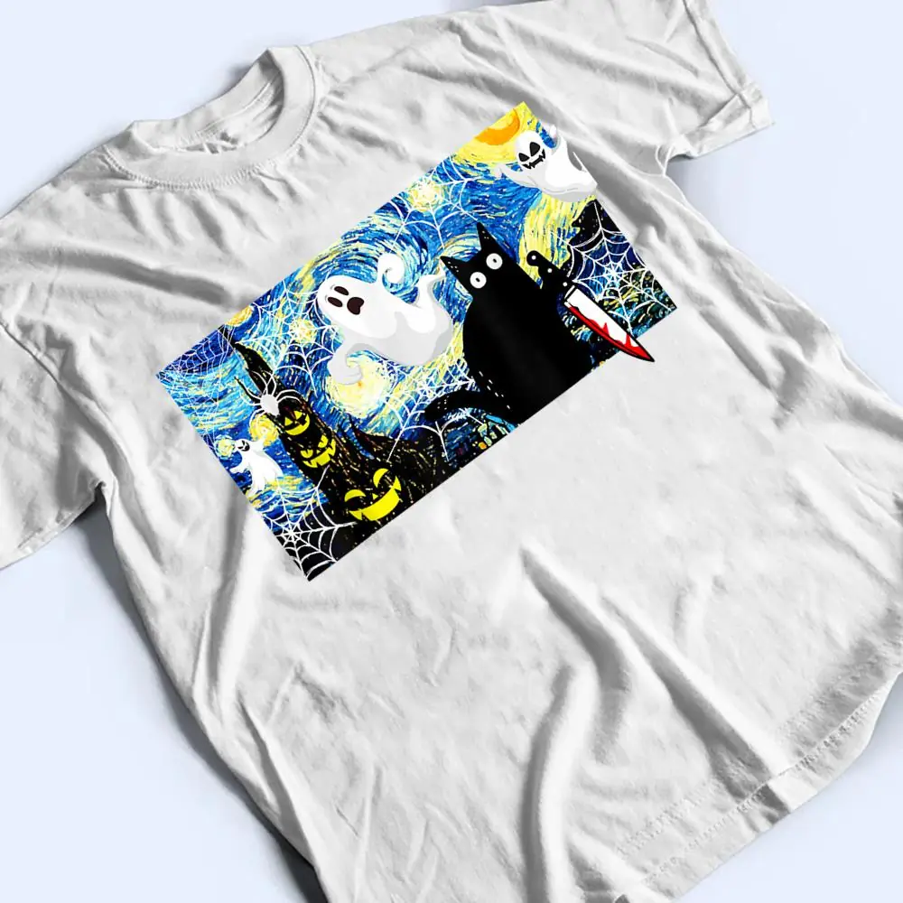 Scary-Night-Cat-Starry-Night-Cat-Halloween-Pumpkin-Art-T-Shirt-2 Scary Night Cat Starry Night Cat Halloween Pumpkin Art T Shirt
