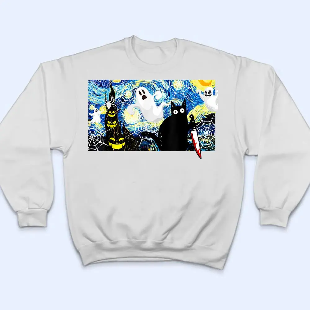Scary-Night-Cat-Starry-Night-Cat-Halloween-Pumpkin-Art-T-Shirt-4 Scary Night Cat Starry Night Cat Halloween Pumpkin Art T Shirt