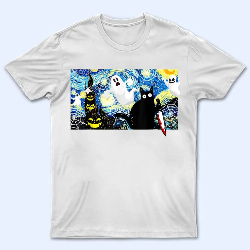 Scary Night Cat Starry Night Cat Halloween Pumpkin Art T Shirt Scary Night Cat Starry Night Cat Halloween Pumpkin Art T Shirt