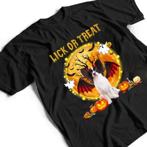 Scary Papillon Dog Witch Hat Halloween Lick Or Treat T Shirt