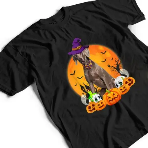 Scary Pumpkin Skull Witch Weimaraner Dog Halloween T Shirt