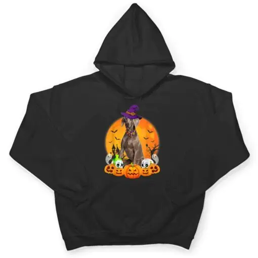 Scary Pumpkin Skull Witch Weimaraner Dog Halloween T Shirt