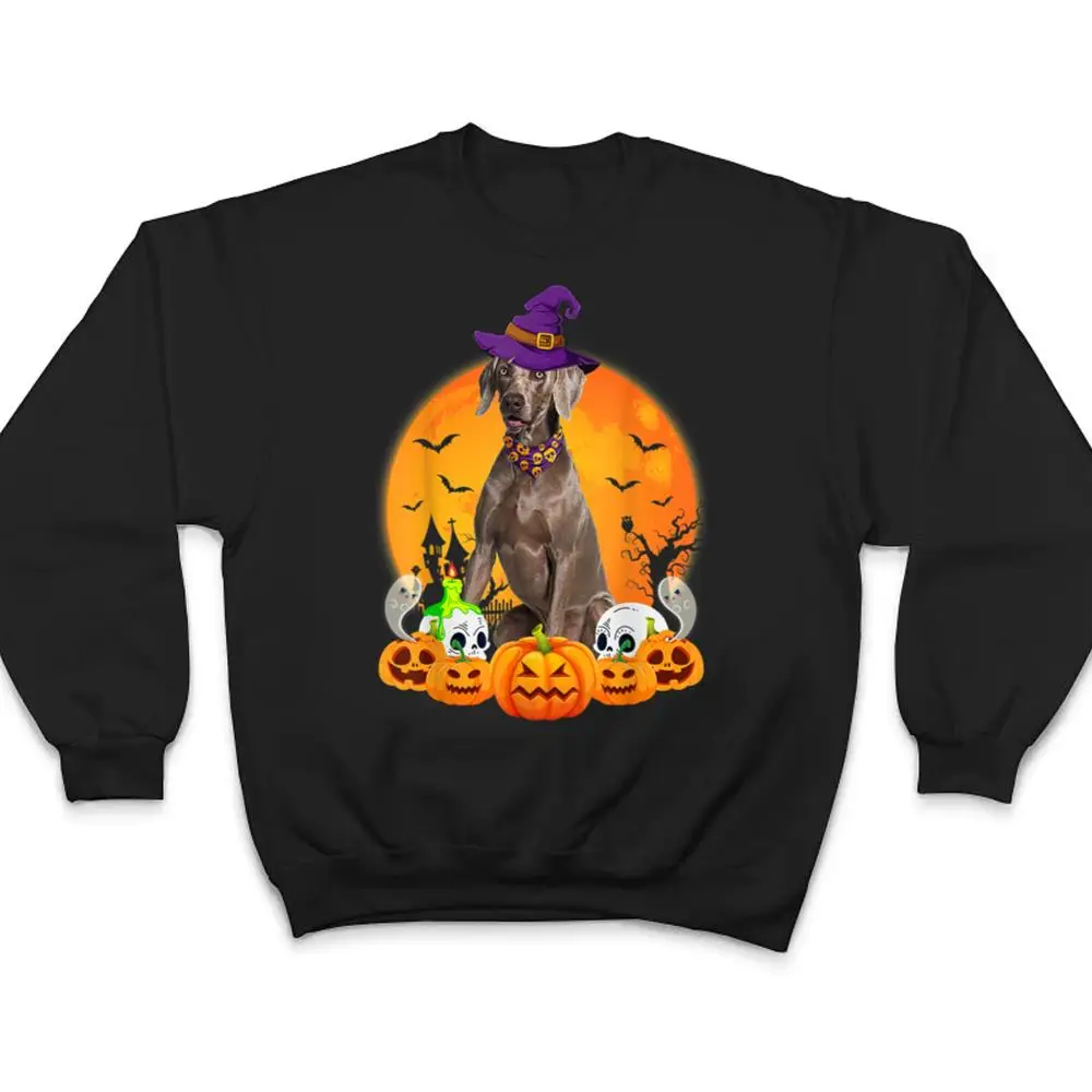 Scary-Pumpkin-Skull-Witch-Weimaraner-Dog-Halloween-T-Shirt-4 Scary Pumpkin Skull Witch Weimaraner Dog Halloween T Shirt