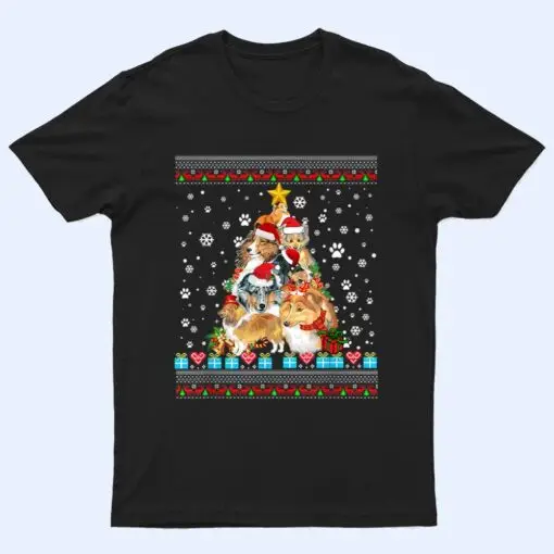 Sheltie Dog Christmas Lights Christmas T Shirt