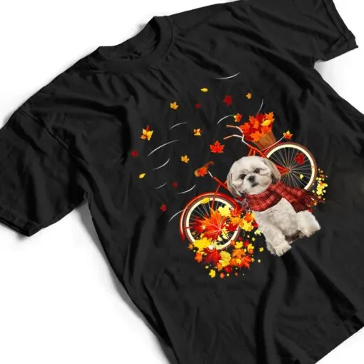 Shih Tzu Bike Autumn Dog Leaf Fall Funny Fall Y'all T Shirt