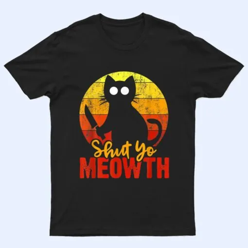 Shut Your Meowth Gory Halloween Cat With Knife Murderous T Shirt