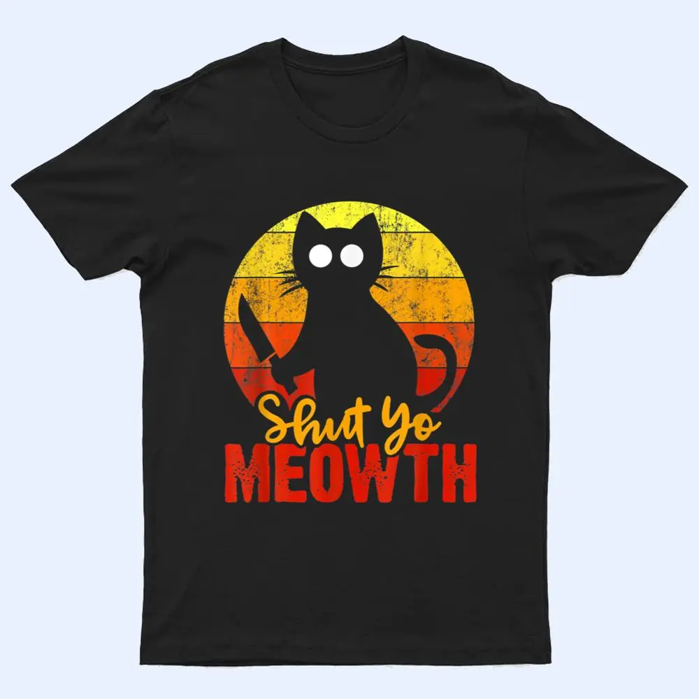 Shut Your Meowth Gory Halloween Cat With Knife Murderous T Shirt Shut Your Meowth Gory Halloween Cat With Knife Murderous T Shirt
