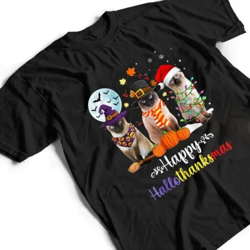 Siamese Cat Halloween Merry Christmas Happy Hallothanksmas T Shirt