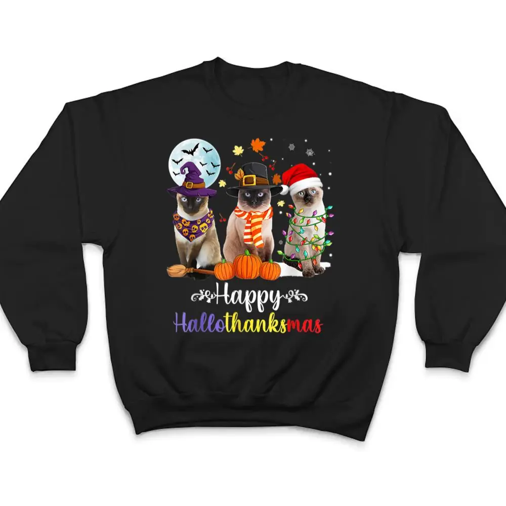 Siamese-Cat-Halloween-Merry-Christmas-Happy-Hallothanksmas-T-Shirt-4 Siamese Cat Halloween Merry Christmas Happy Hallothanksmas T Shirt