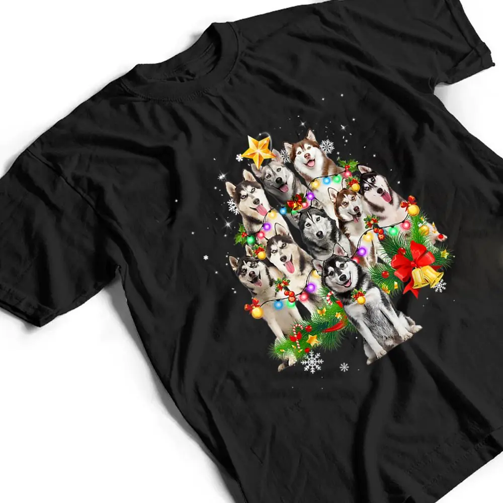 Siberian-Husky-Christmas-Tree-Dog-Lights-Pajamas-Xmas-Gift-T-Shirt-2 Siberian Husky Christmas Tree Dog Lights Pajamas Xmas Gift T Shirt