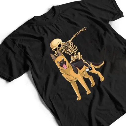 Skeleton Riding German Shepherd Lazy Halloween Costume Dog T Shirt