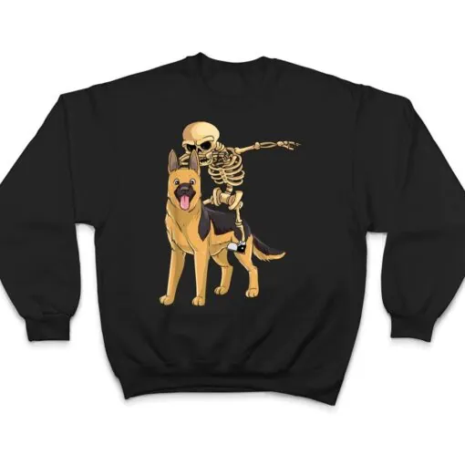 Skeleton Riding German Shepherd Lazy Halloween Costume Dog T Shirt