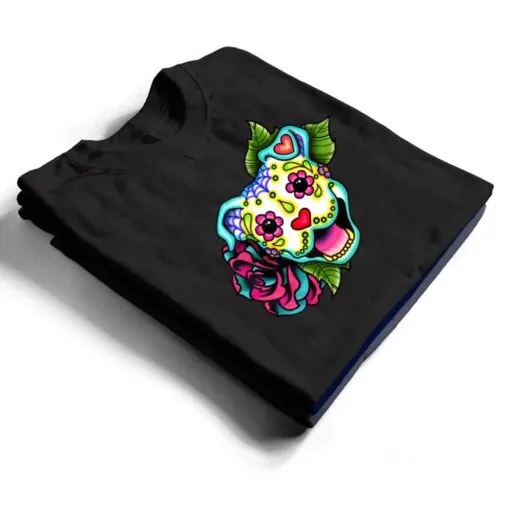 Smiling Pitbull in White - Day of the Dead Sugar Skull Dog T Shirt