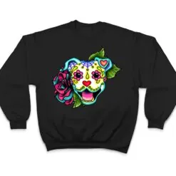 Smiling Pitbull in White - Day of the Dead Sugar Skull Dog T Shirt Smiling Pitbull in White - Day of the Dead Sugar Skull Dog T Shirt