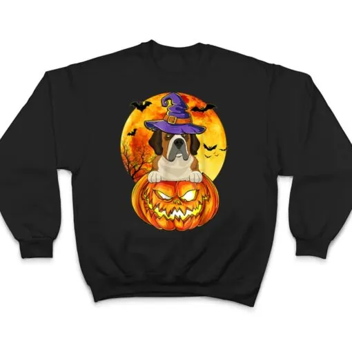 St Bernard Witch Pumpkin Halloween Dog Lover Funny T Shirt