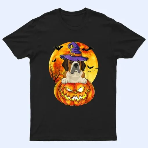 St Bernard Witch Pumpkin Halloween Dog Lover Funny T Shirt