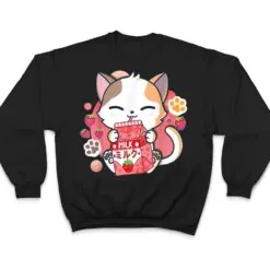 Strawberry Milk Cat Cute Kawaii Kitten Anime Gift Teen Girls T Shirt
