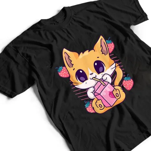 Strawberry Milk Cat Cute Kawaii Kitten Anime Neko Shake T Shirt