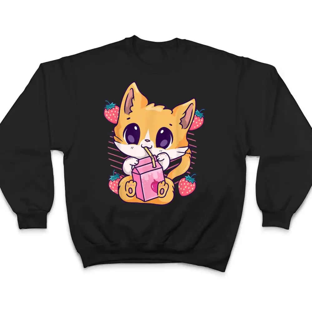 Strawberry-Milk-Cat-Cute-Kawaii-Kitten-Anime-Neko-Shake-T-Shirt-4 Strawberry Milk Cat Cute Kawaii Kitten Anime Neko Shake T Shirt
