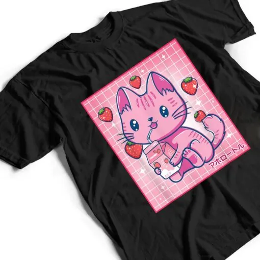 Strawberry Shake Strawberry Milk Cat Kawaii Neko Girls Anime T Shirt