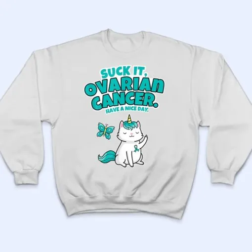 Suck It Ovarian Cancer Unicorn Cat Butterfly T Shirt