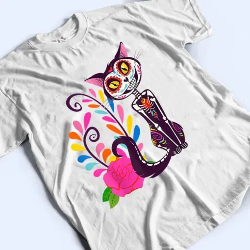 Sugar Skull Cat Halloween Day Of The Dead Dia De Los Muertos T Shirt