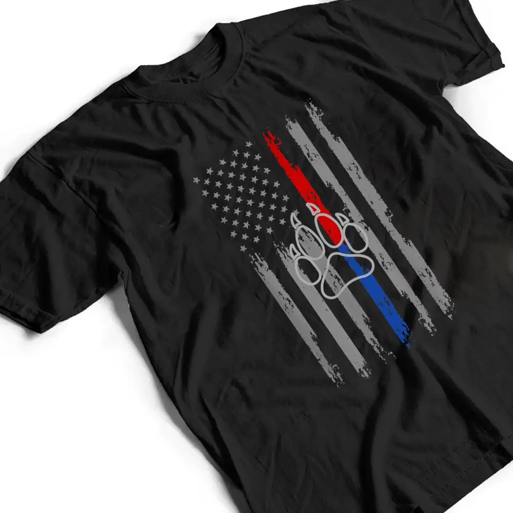 Thin-Red-Blue-Line-Flag-With-Dog-Paw-Print-T-Shirt-2 Thin Red Blue Line Flag With Dog Paw Print T Shirt