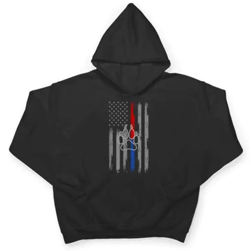 Thin Red Blue Line Flag With Dog Paw Print T Shirt